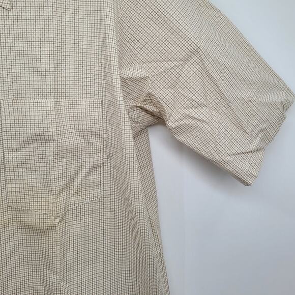 Manhattan 70s Beige Brown Check Woven Shirt Retro Button‑Up Vintage Casual - Picture 7 of 14